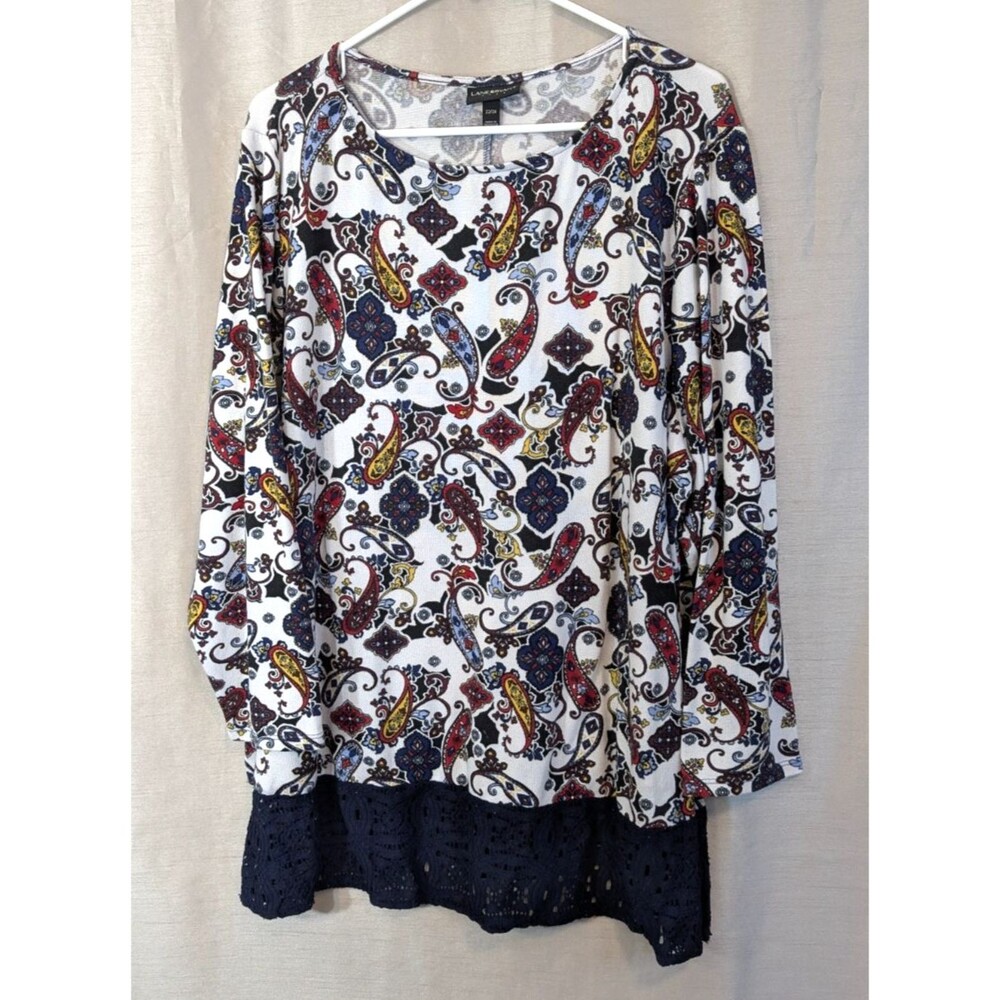 Lane Bryant Size 22/24 Colorful Paisley Top Long Sleeve Stretch Knit Tunic Boho